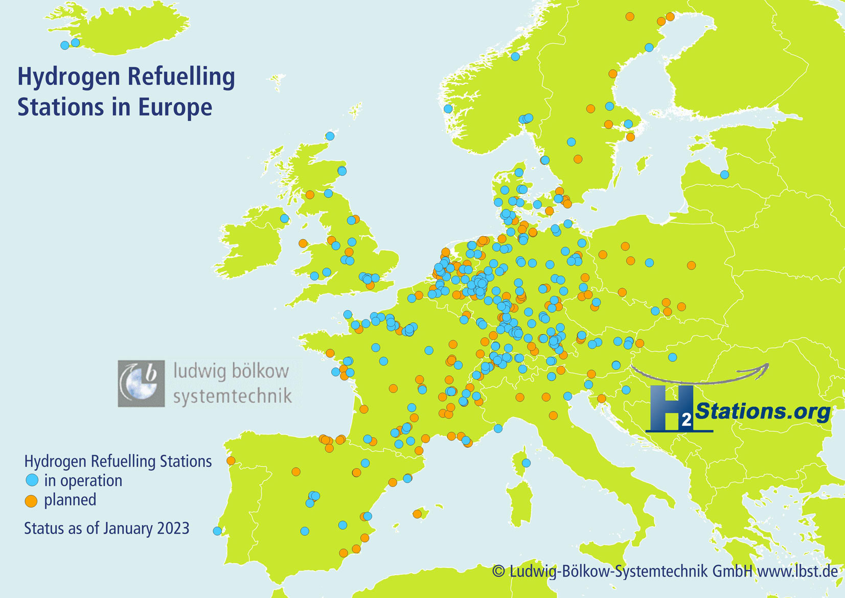 Press Release 2023: Another record addition of European hydrogen refuelling stations in 2022 - H2Stations.org